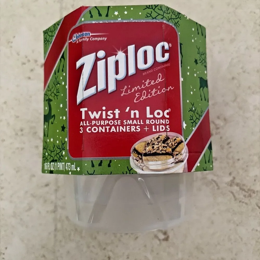 Ziploc Twist n Lock Loc 3pk Limited Edition 16oz round container red lid 817961
